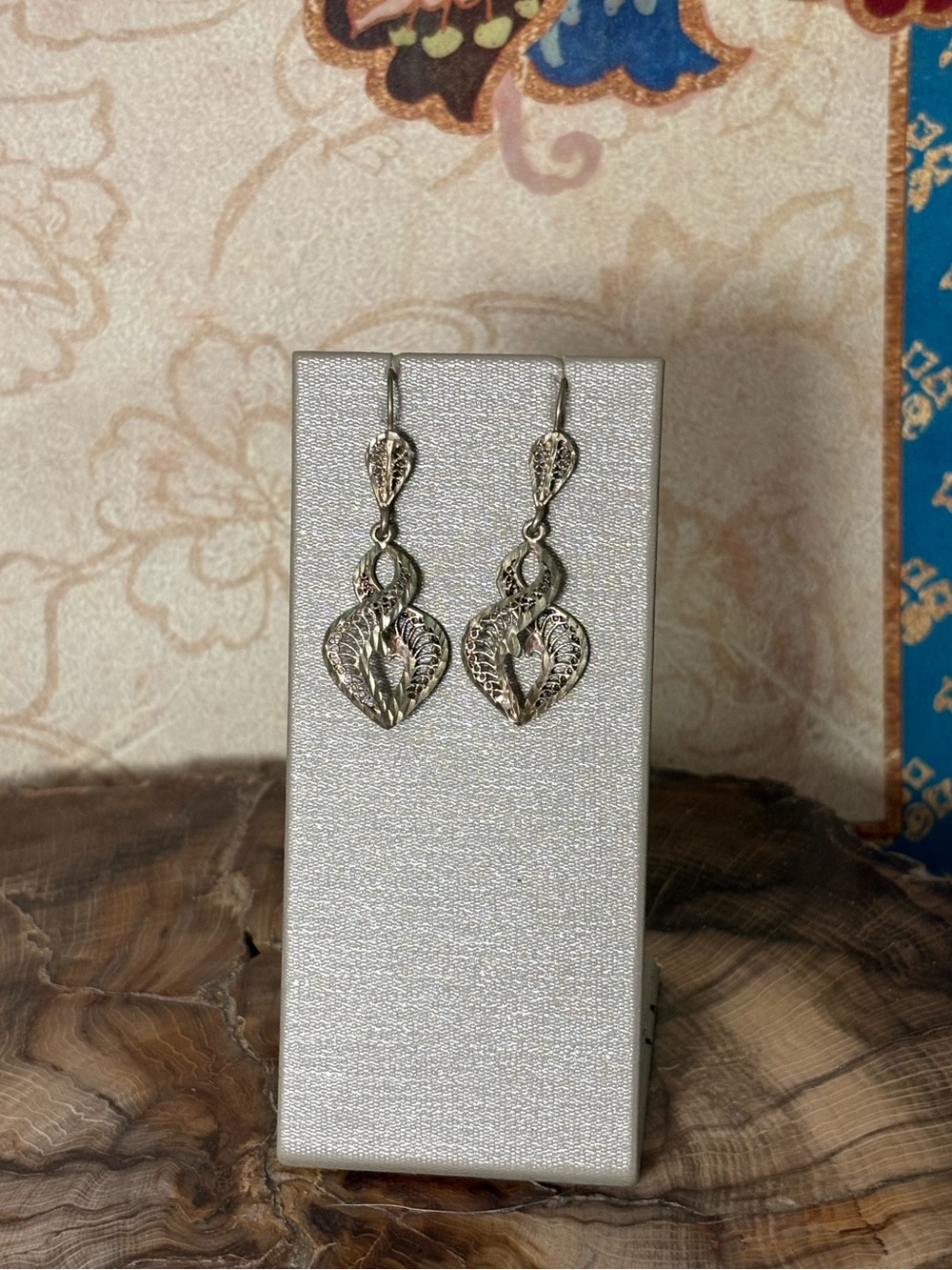 Elegant Sterling Silver Filigree Twisted Heart Drop Earrings